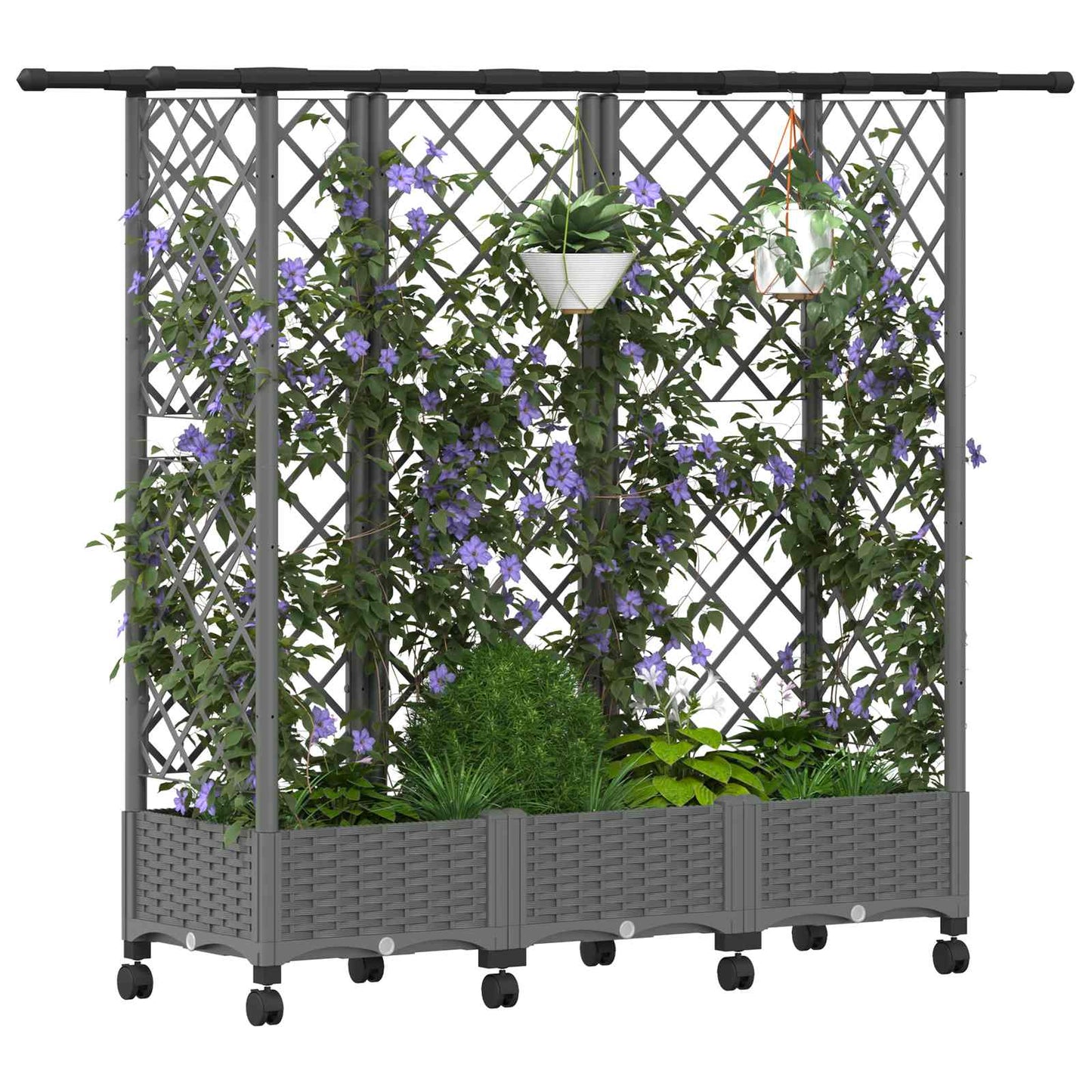 Hevet Bed med Trellis og Tak Lysegrå 164 x 40 x 127 cm PP