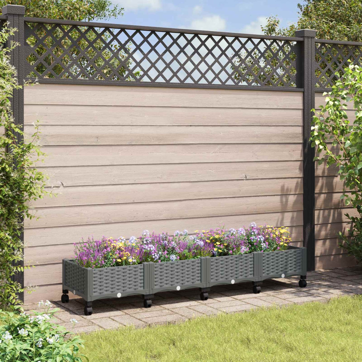 Hagekrukke med hjul Lysegrå 160 x 40 x 33 cm PP