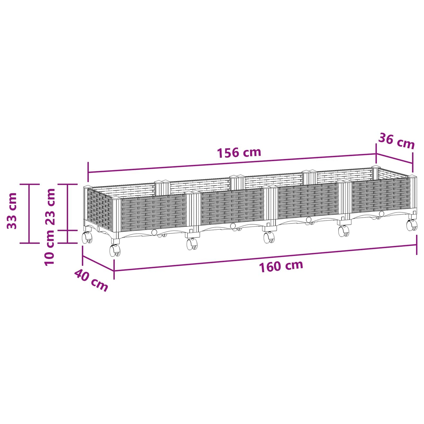 Hagekrukke med hjul Hvit 160 x 40 x 33 cm PP