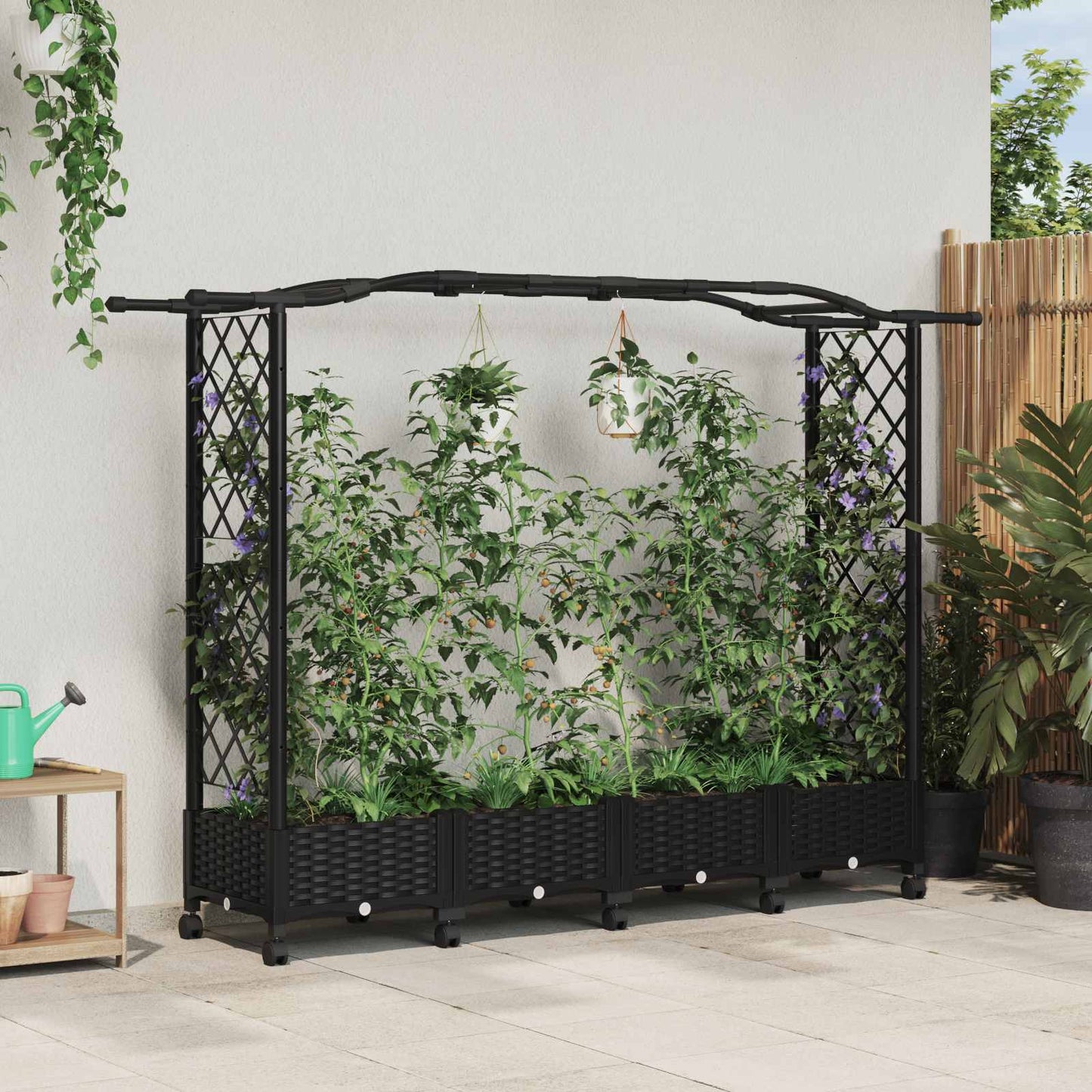 Hevet Bed med Trellis og Tak Svart 207 x 40 x 129 cm PP