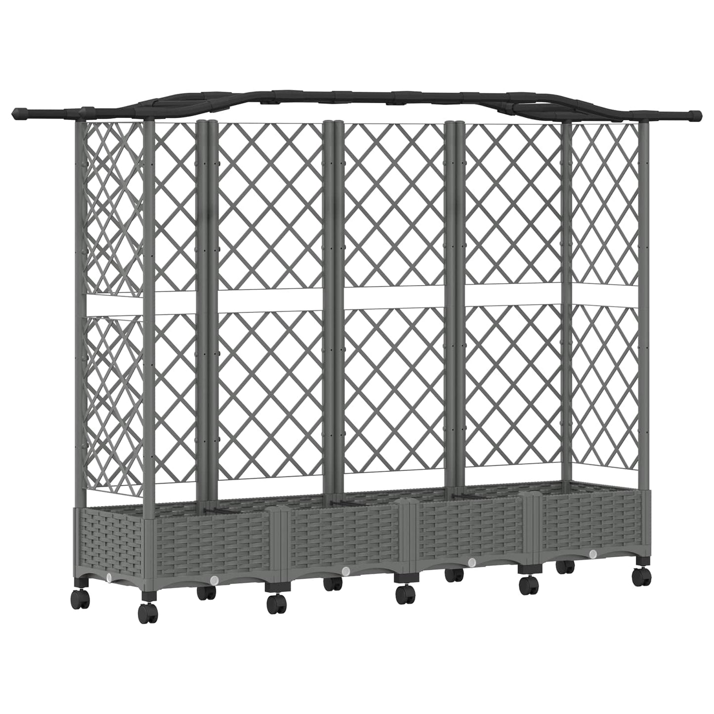 Hevet Bed med Trellis og Tak Lysegrå 203,5 x 40 x 129 cm PP