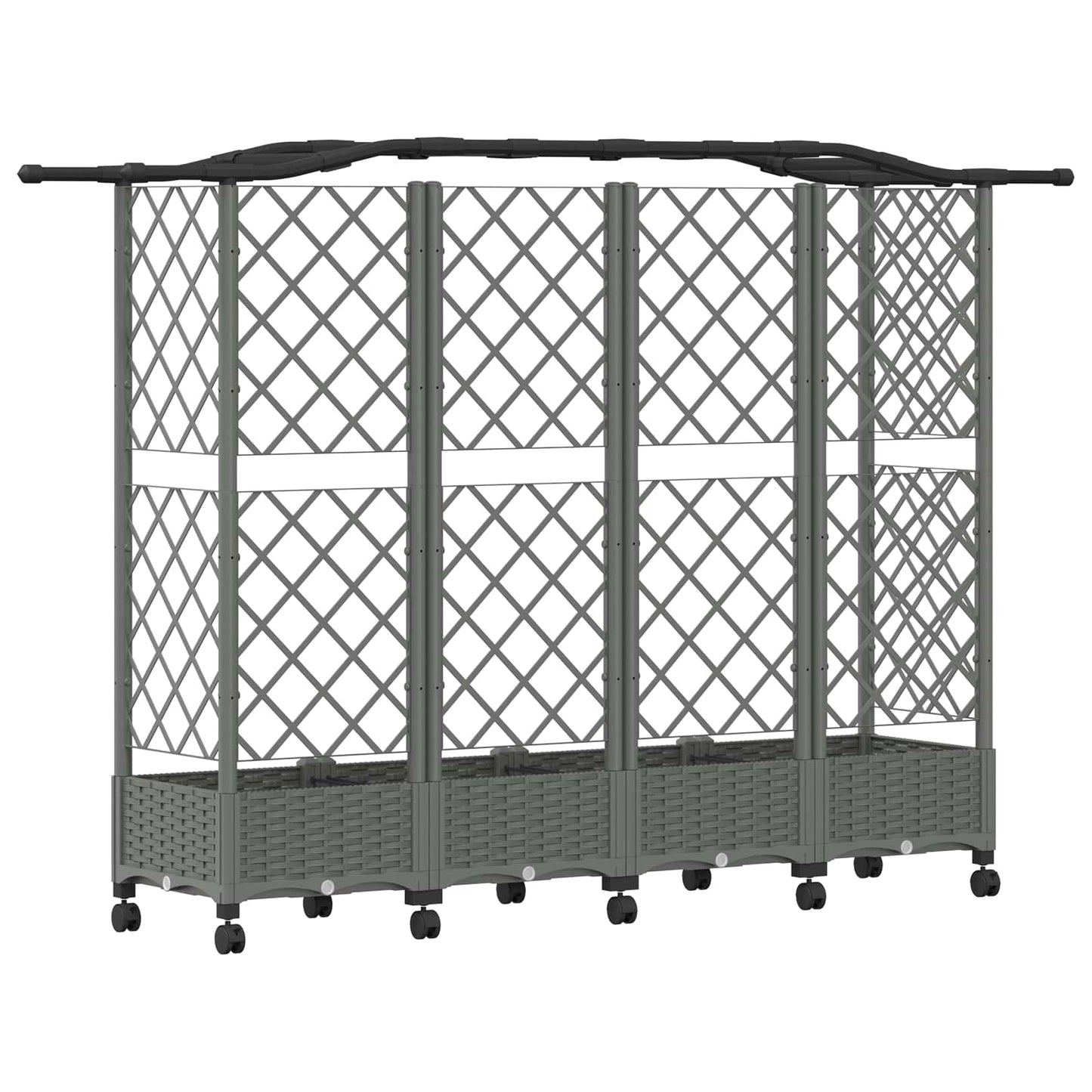 Hevet Bed med Trellis og Tak Lysegrå 203,5 x 40 x 129 cm PP