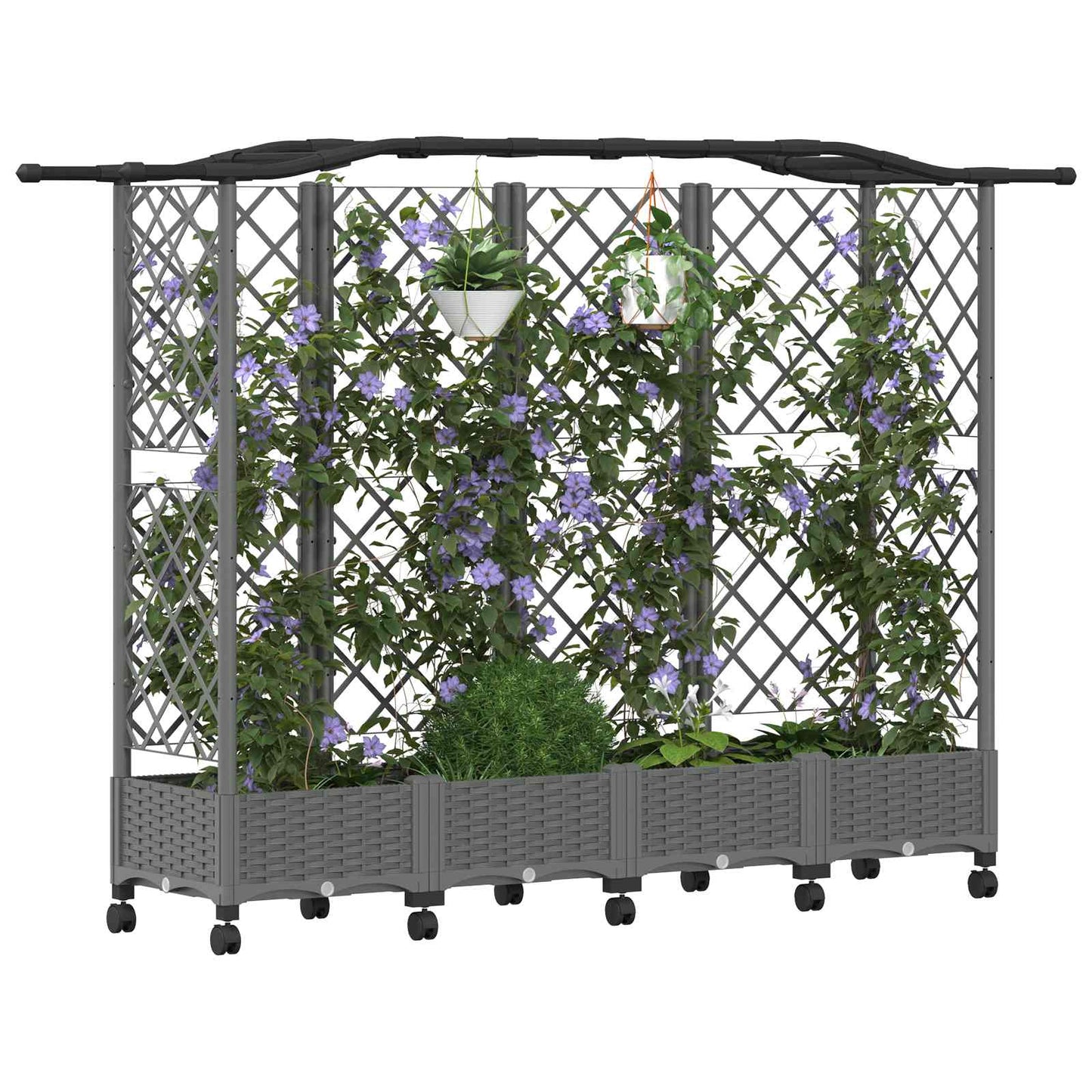 Hevet Bed med Trellis og Tak Lysegrå 203,5 x 40 x 129 cm PP