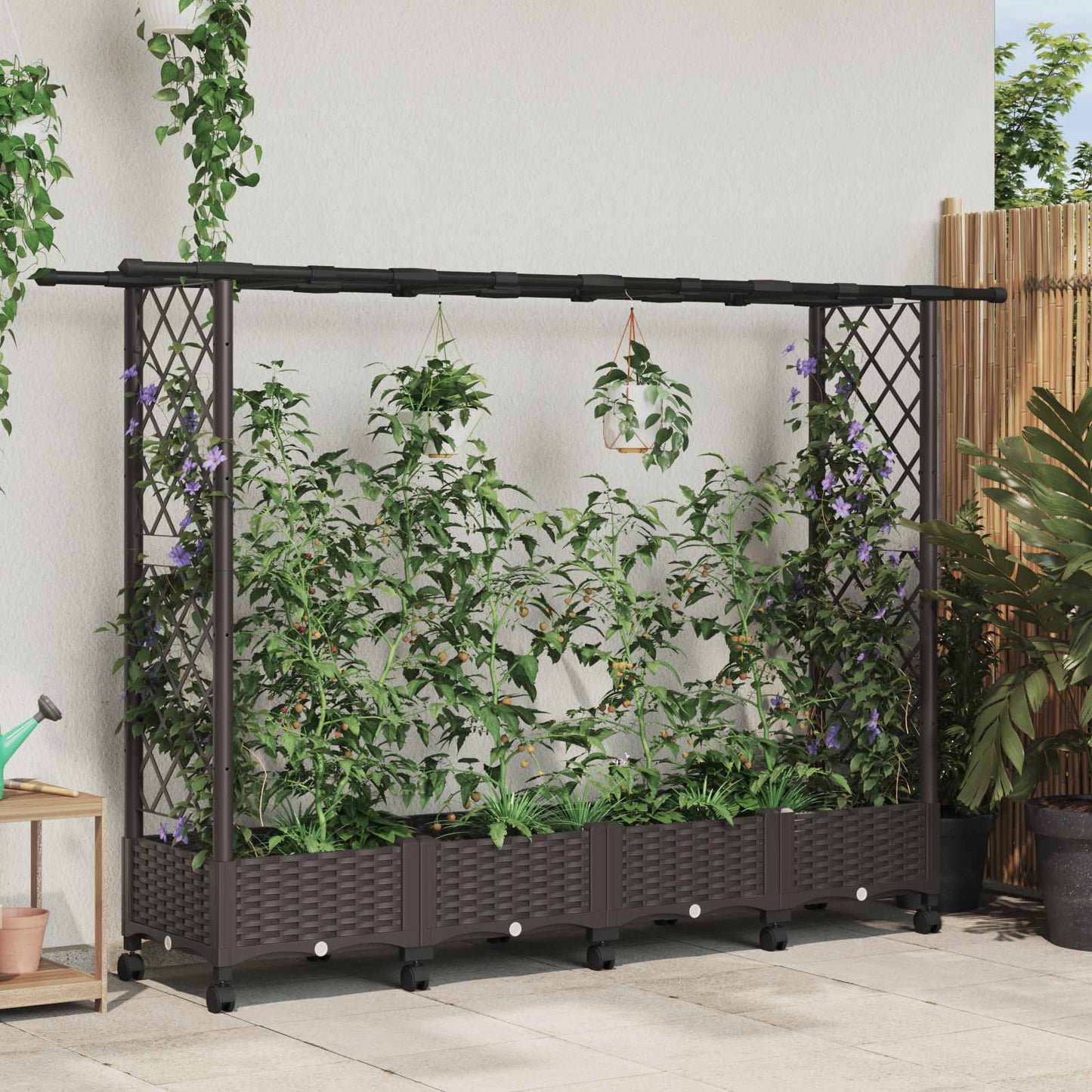 Hevet Bed med Trellis og Tak Brun 203 x 40 x 127 cm PP