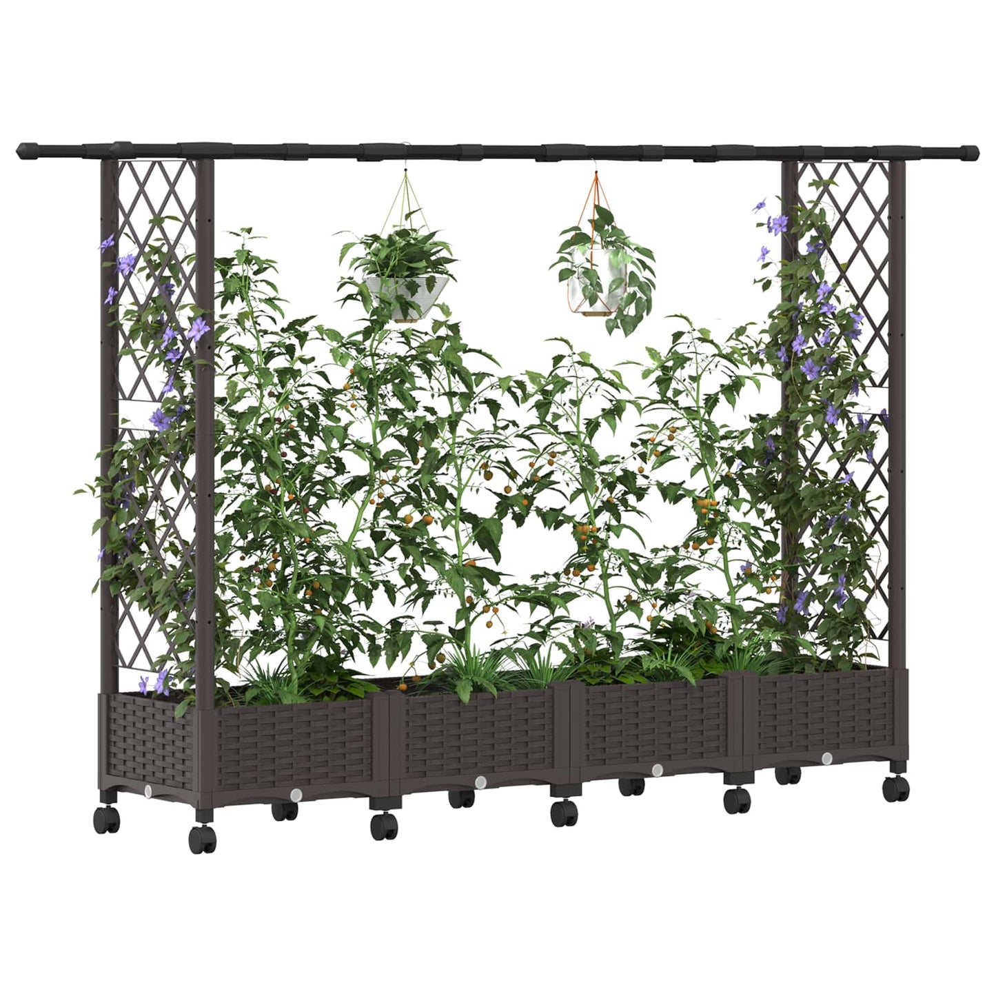 Hevet Bed med Trellis og Tak Brun 203 x 40 x 127 cm PP