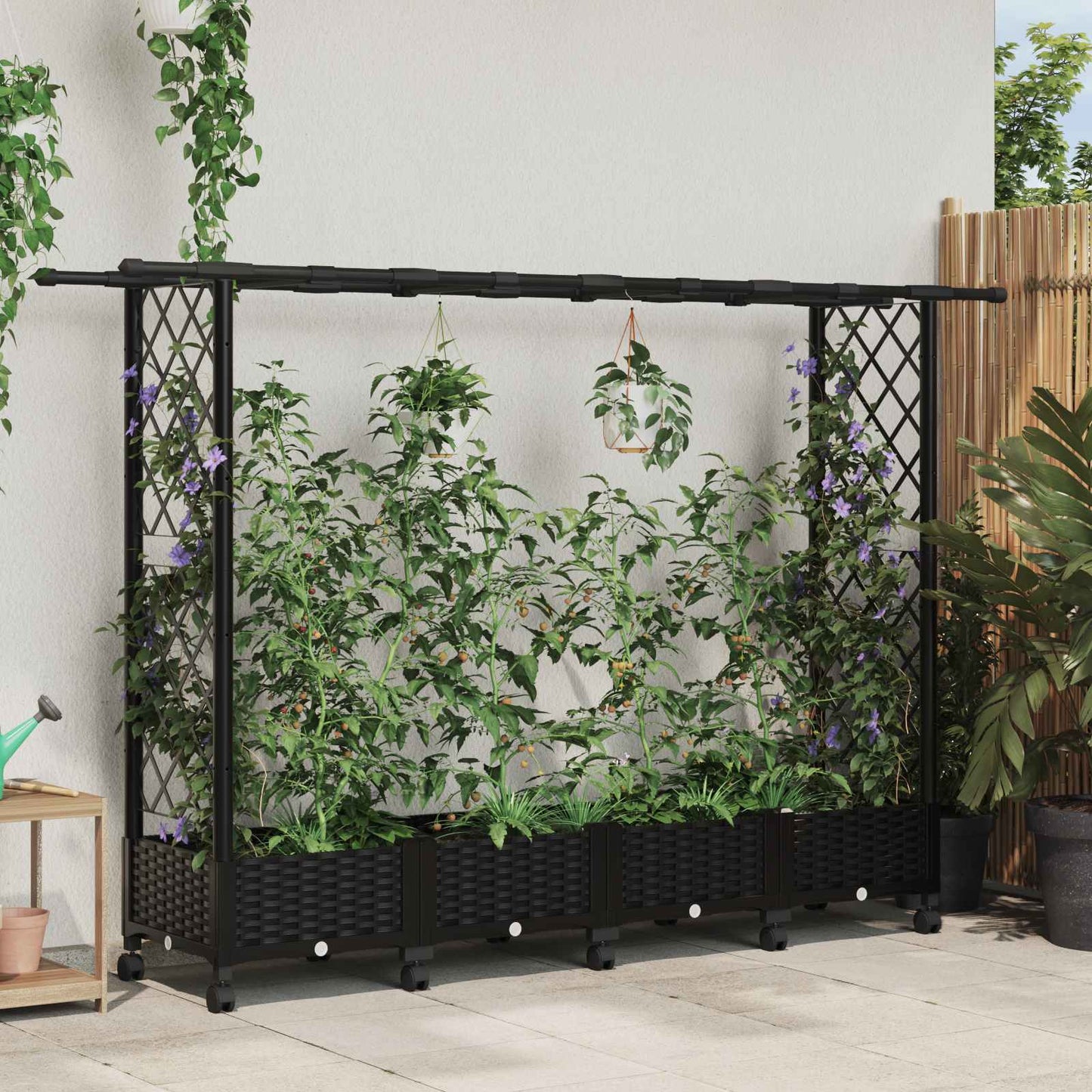 Hevet Bed med Trellis og Tak Svart 203 x 40 x 127 cm PP