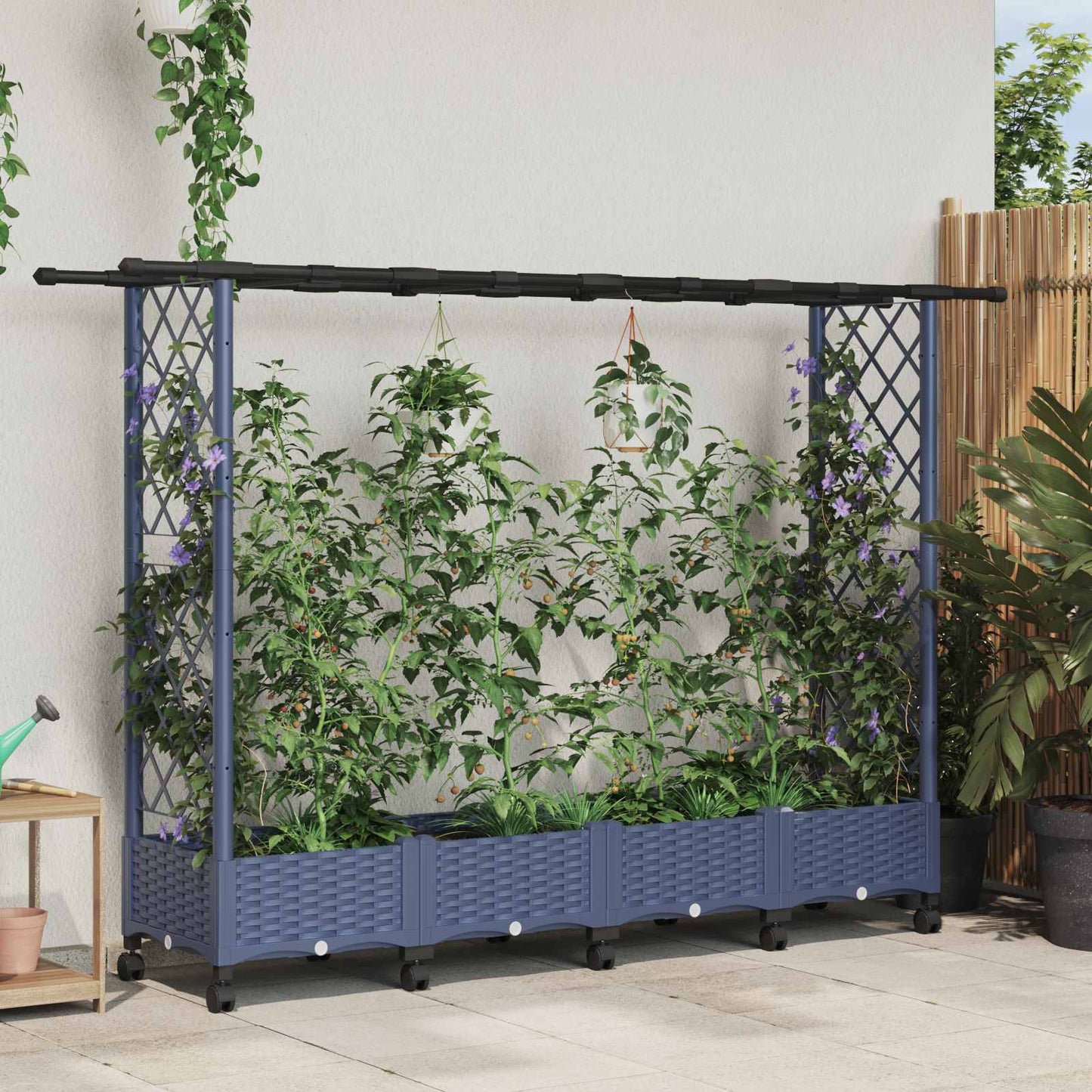 Hevet Bed med Trellis og Tak Grå 203 x 40 x 127 cm PP