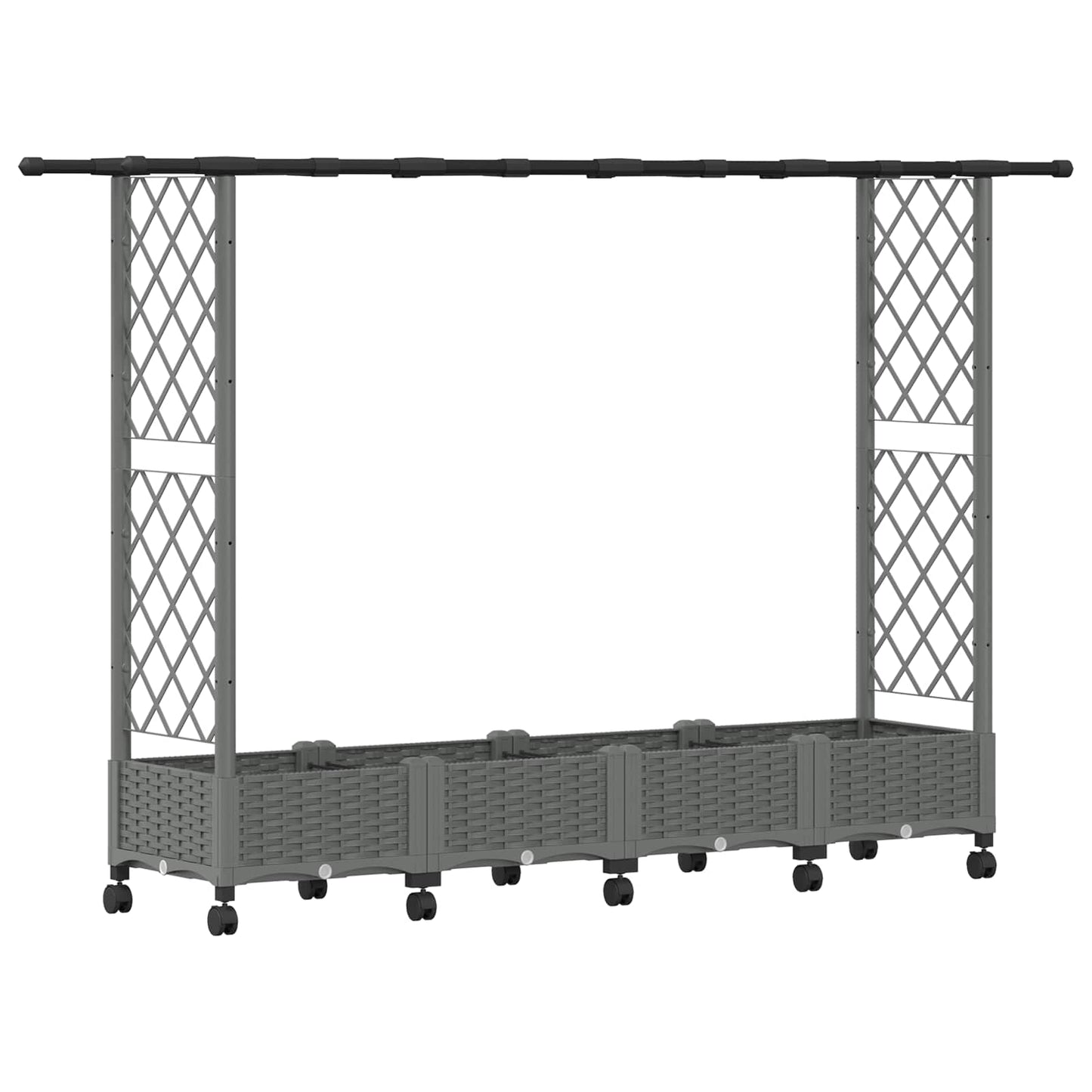 Hevet Bed med Trellis og Tak Lysegrå 203 x 40 x 127 cm PP