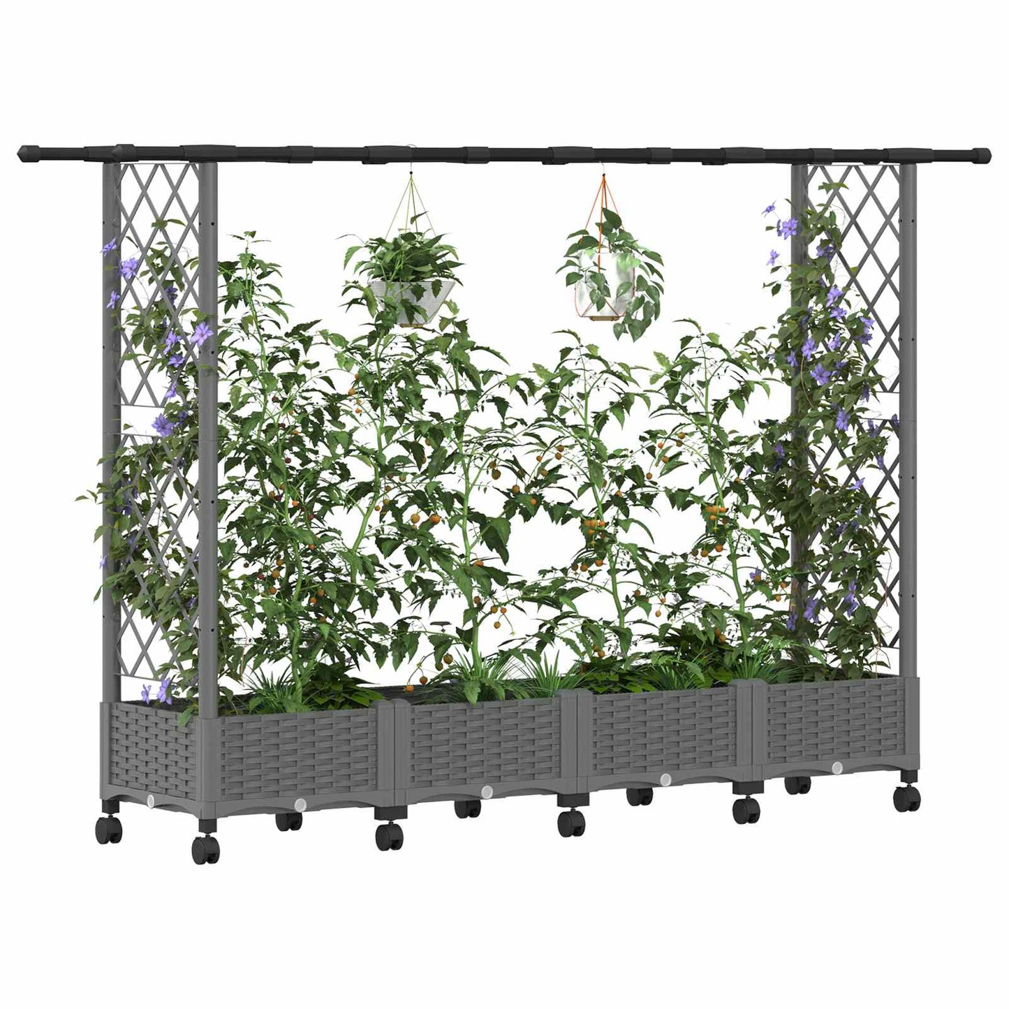 Hevet Bed med Trellis og Tak Lysegrå 203 x 40 x 127 cm PP