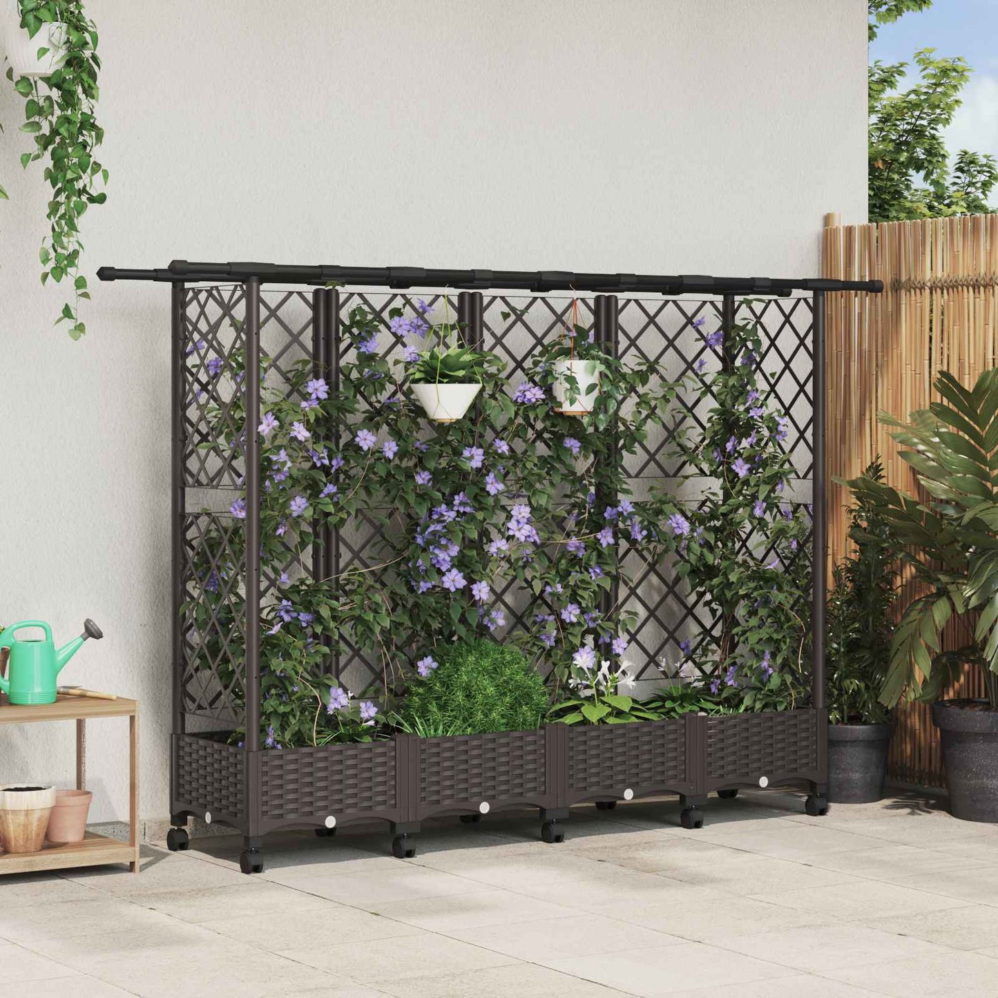 Hevet Bed med Trellis og Tak Brun 202,5 x 40 x 127 cm PP