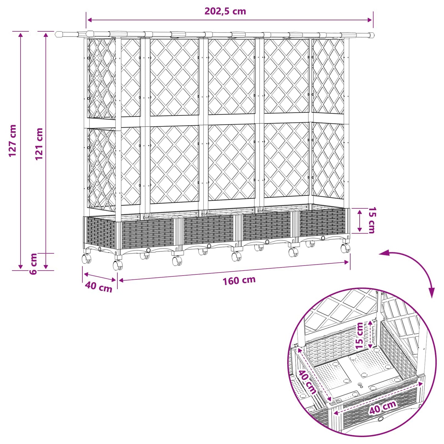 Hevet Bed med Trellis og Tak Brun 202,5 x 40 x 127 cm PP