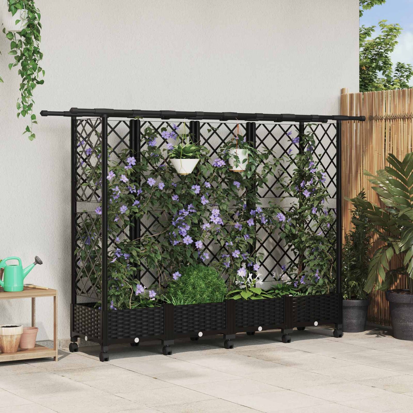 Hevet Bed med Trellis og Tak Svart 202,5 x 40 x 127 cm PP