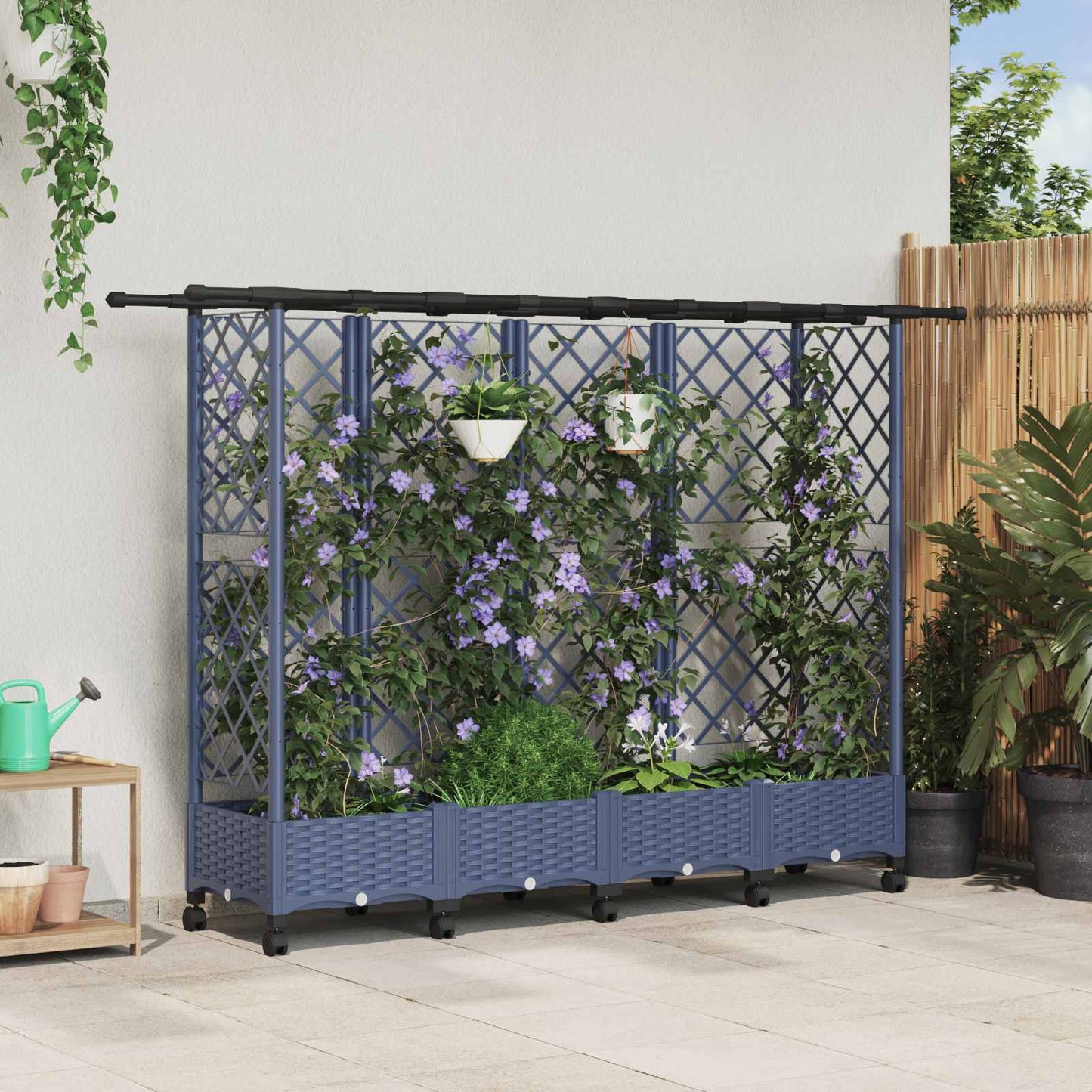 Hevet Bed med Trellis og Tak Grå 202,5 x 40 x 127 cm PP