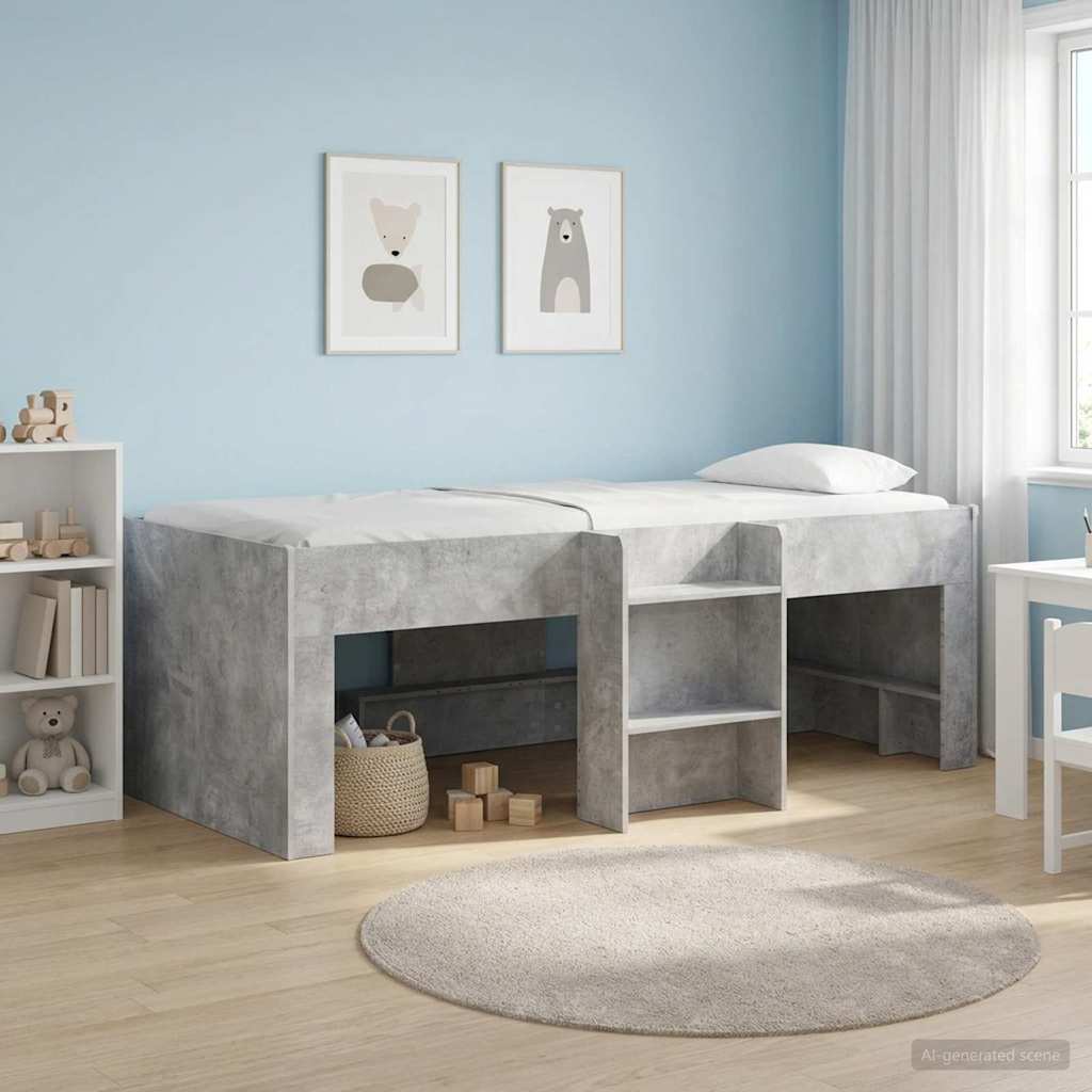 Barnas Høye Sengramme Betonggrå 90 x 200 cm Konstruert tre