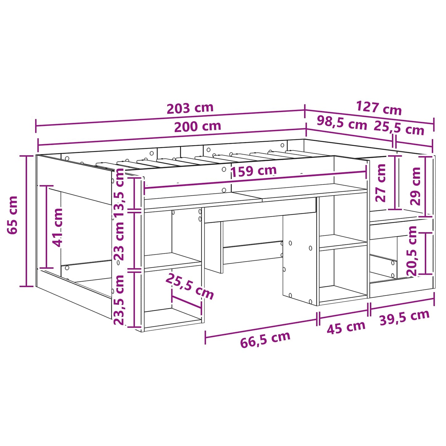 Barneseng med oppbevaring Sonoma eik 98.5 x 200 cm