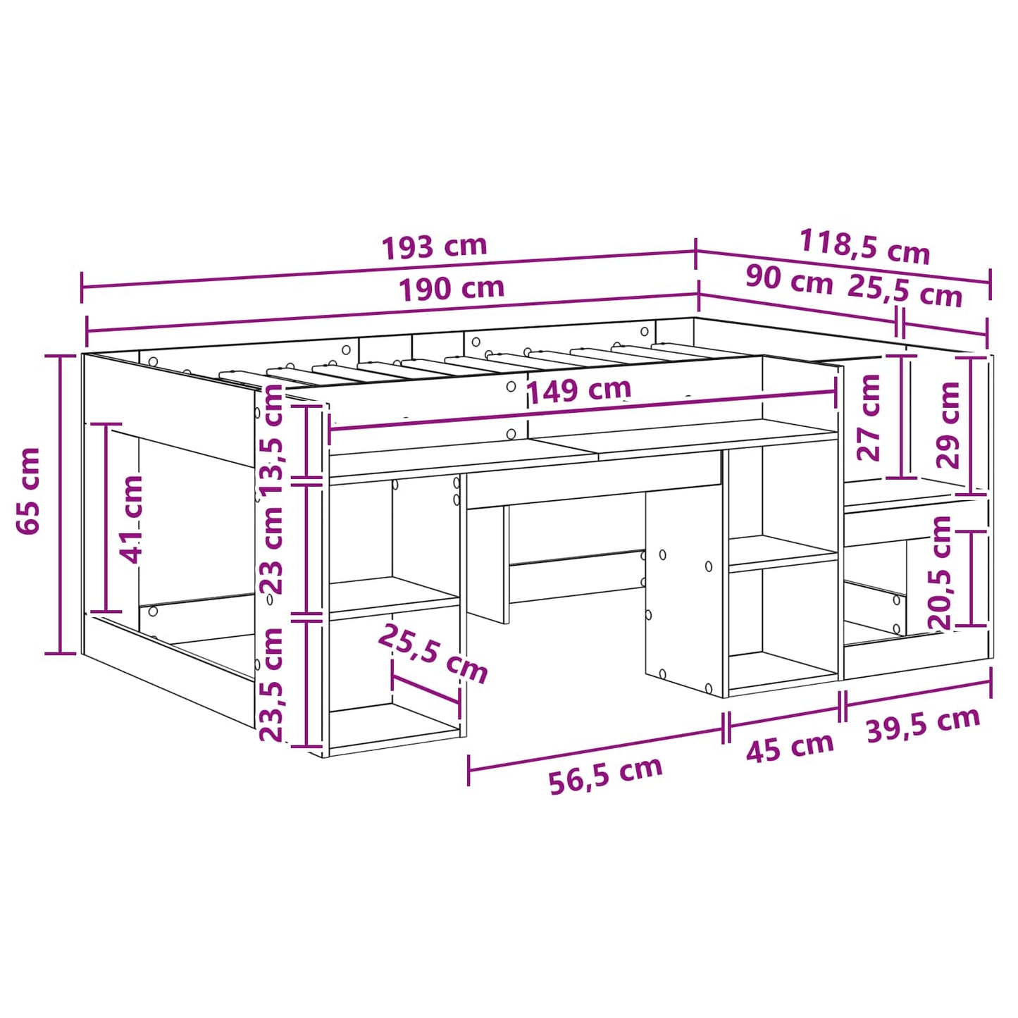 Barneseng med oppbevaring Gammelt tre 90 x 190 cm