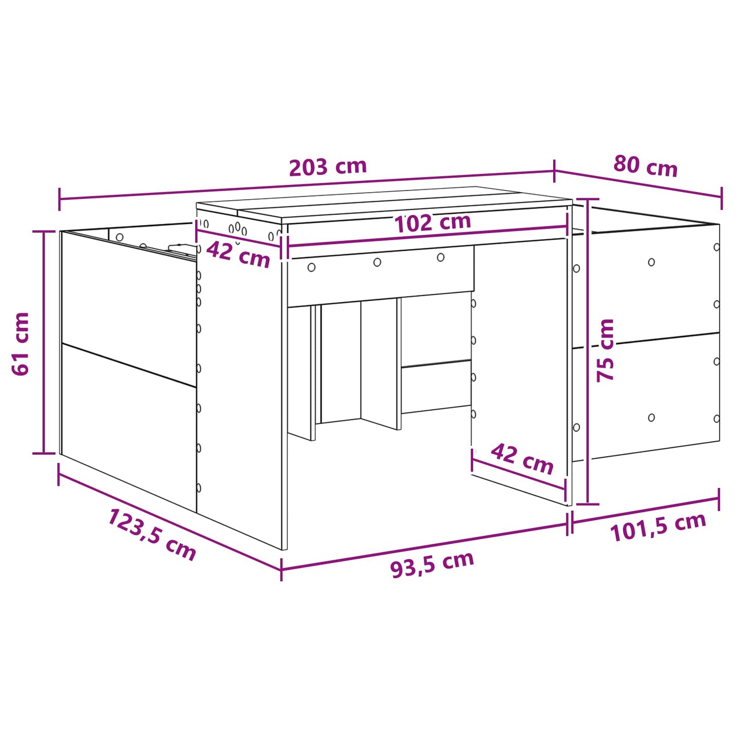 Barneseng med skrivebord Betonggrå 80 x 200 cm Konstruert tre