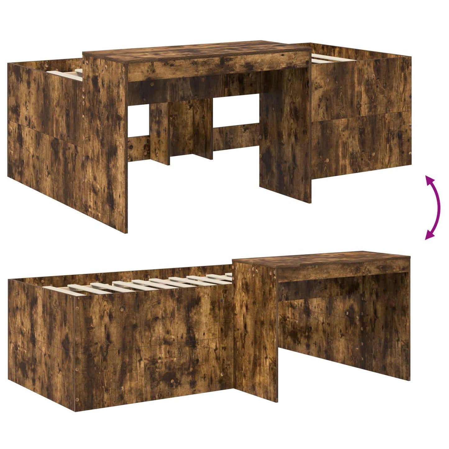 Barneseng med skrivebord Røkt Eik 80 x 200 cm Konstruert tre