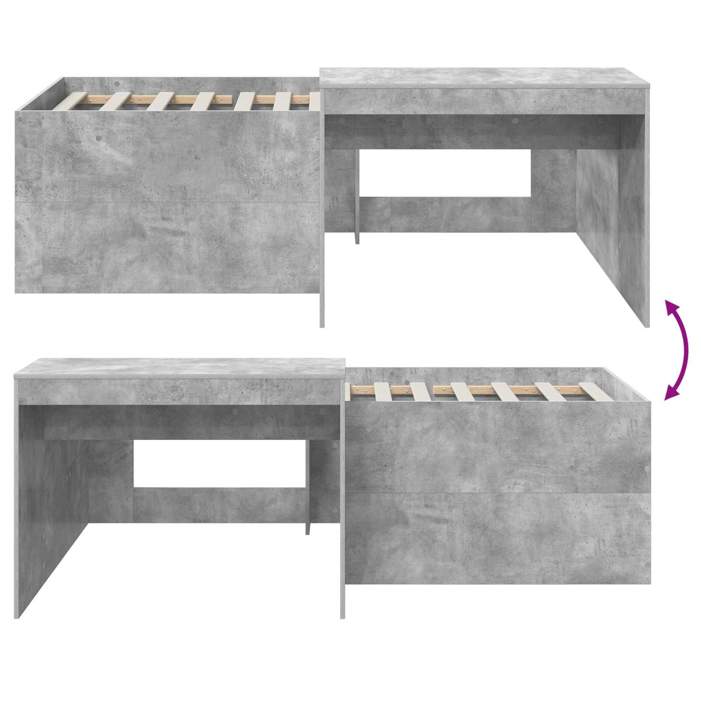 Barneseng med skrivebord Betonggrå 90 x 200 cm Konstruert tre