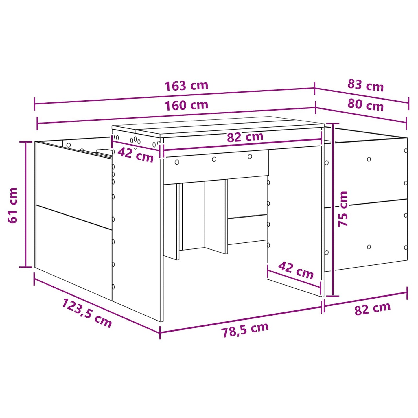 Barneseng med skrivebord Hvit Konstruert tre