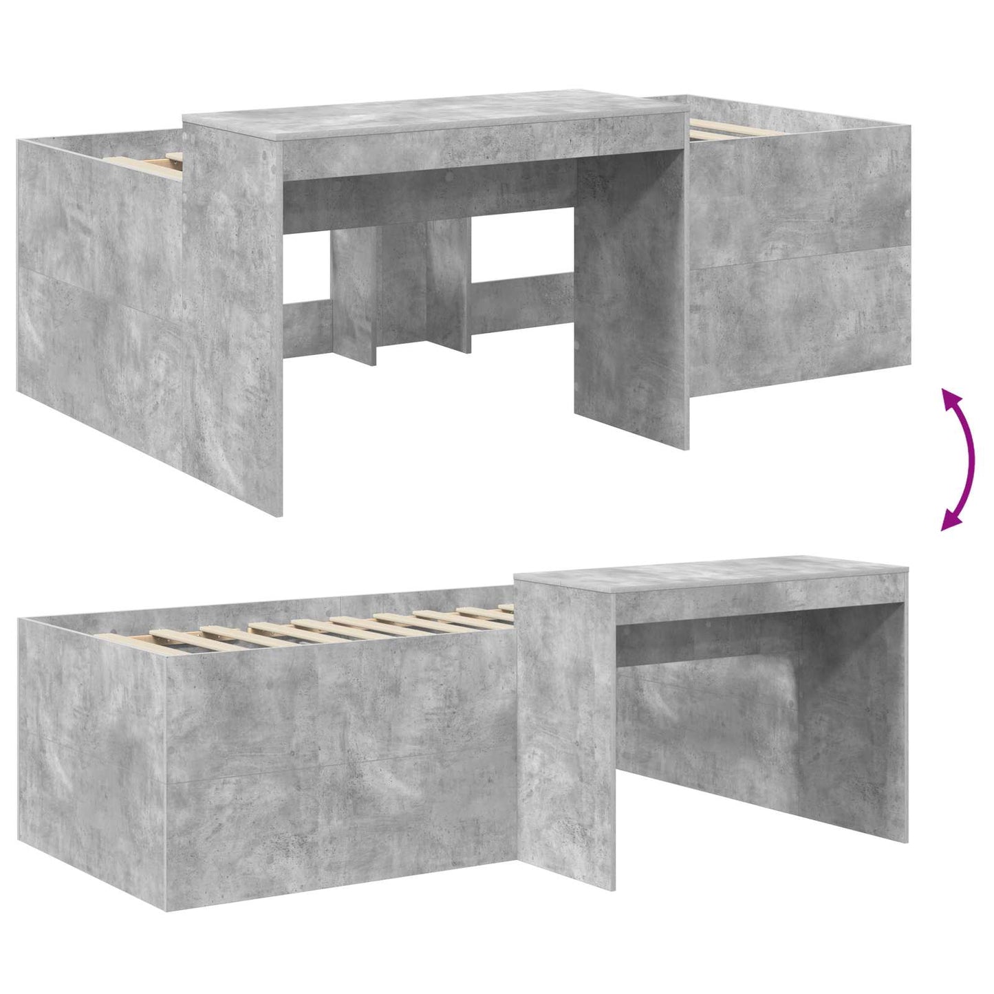Barneseng med skrivebord Betonggrå 75 x 190 cm Konstruert tre
