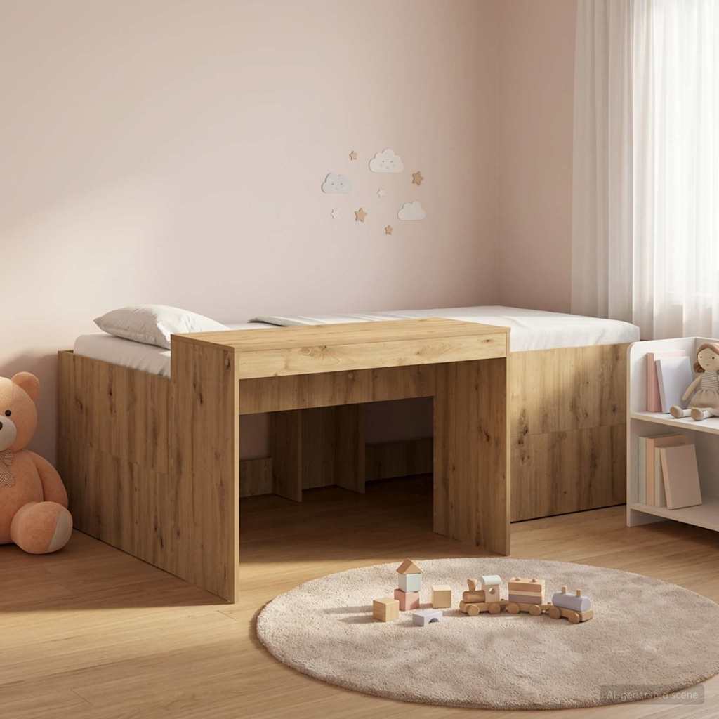 Barneseng med skrivebord Artisan eik 75 x 190 cm Konstruert tre