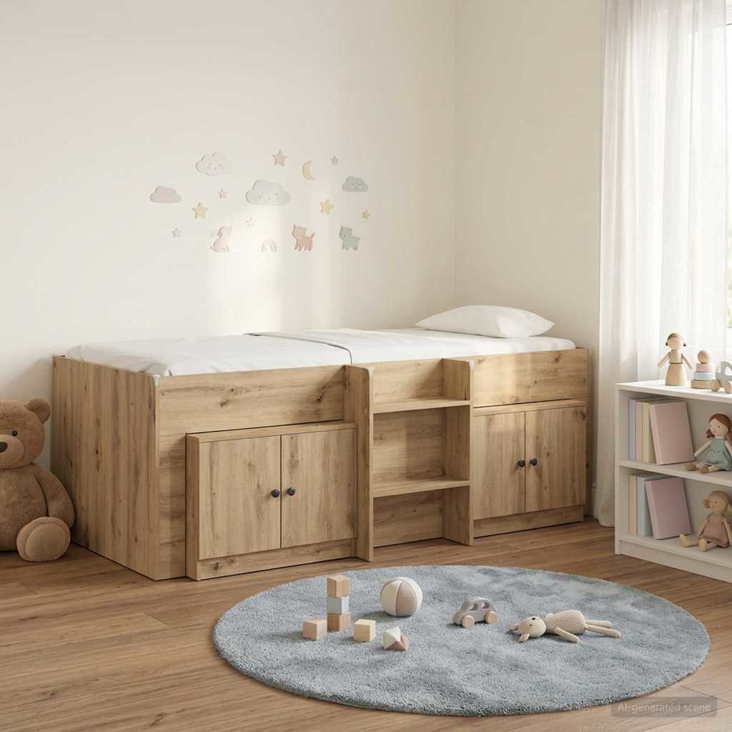 Loft Seng Ramme med Skap 3 stk. Artisan eik Konstruert tre