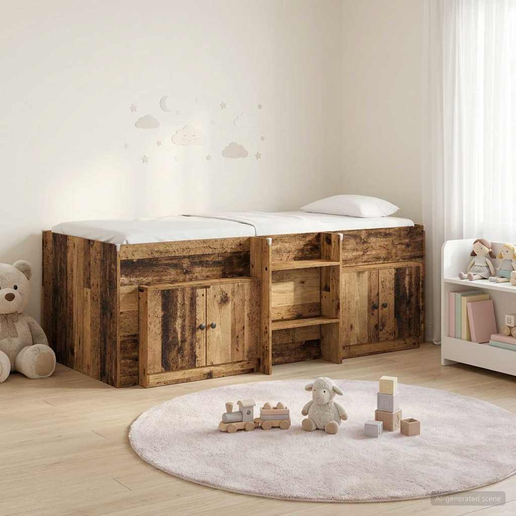 Loft Seng Ramme med Skap 3 stk. Gammelt tre Konstruert tre
