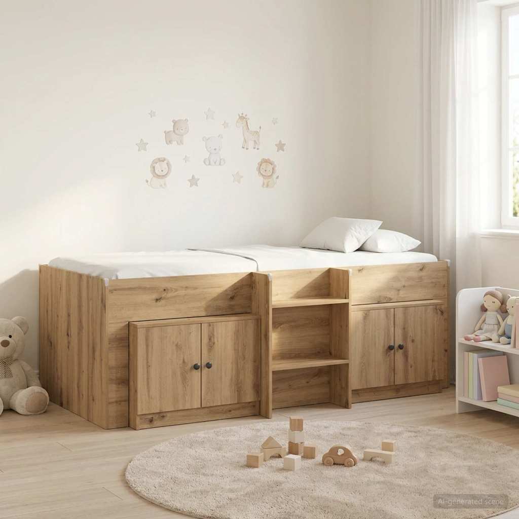 Loft Seng Ramme med Skap 3 pcs Artisan eik Konstruert tre