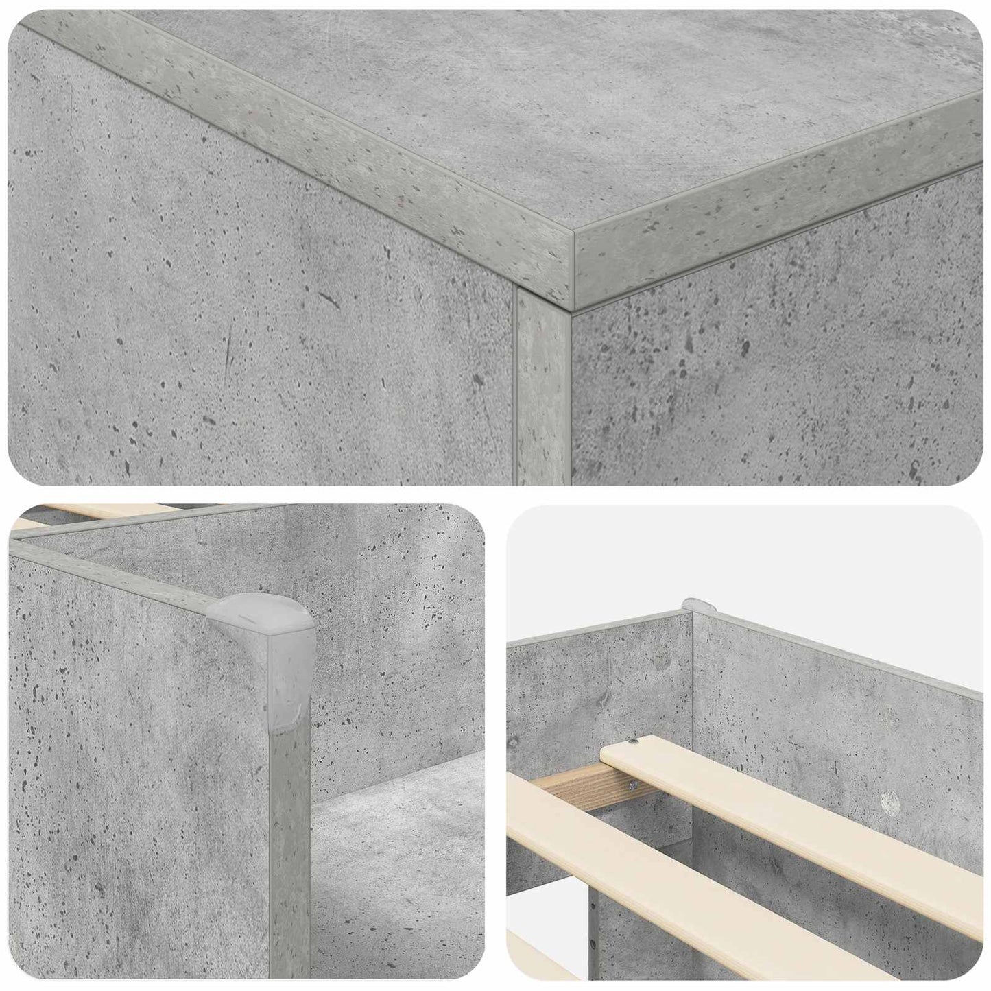 Loft Seng Ramme med Skap 3 stk. Betonggrå Konstruert tre