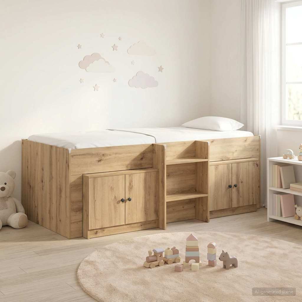 Loft Seng Ramme med Skap 3 stk. Artisan eik Konstruert tre