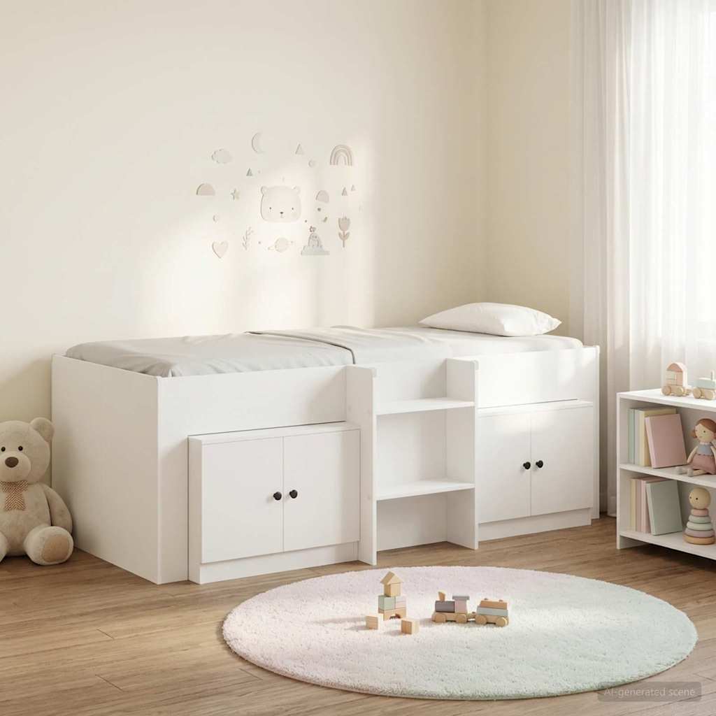 Loft Seng Ramme med Skap med hylle 3 stk. Hvit Konstruert tre