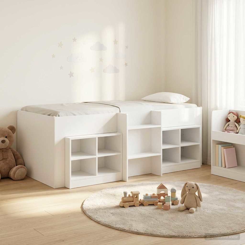 Loft Seng Ramme med Skap med hylle 3 stk. Hvit Konstruert tre