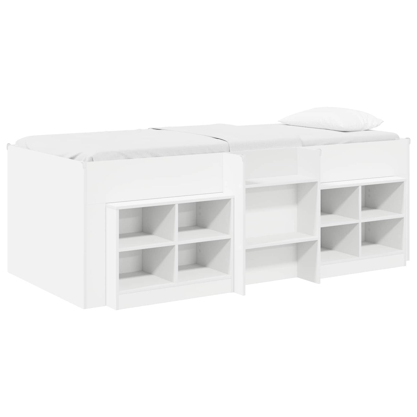 Loft Seng Ramme med Skap med hylle 3 stk. Hvit Konstruert tre