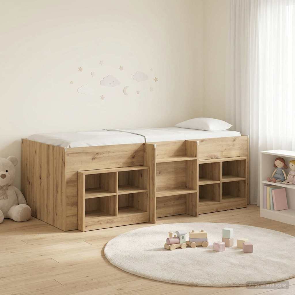 Loft Seng Ramme med Skap 3 stk. Artisan eik Konstruert tre