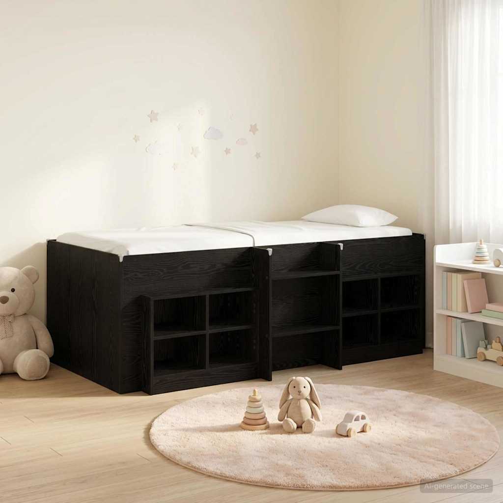 Loft Seng Ramme med Skap med hylle 3 stk. Svart Konstruert tre