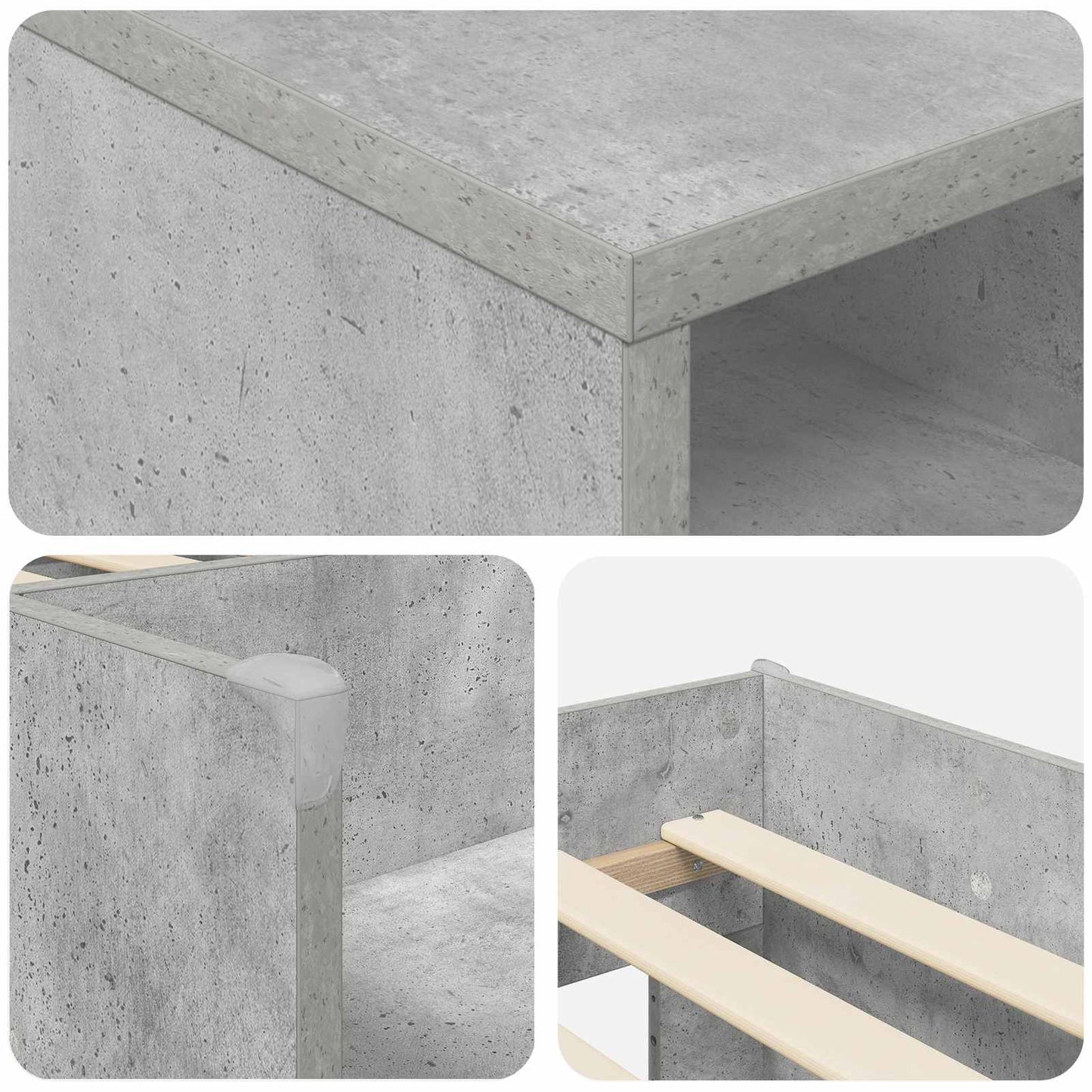 Loft Seng Ramme med Skap 3 stk. Betonggrå Konstruert tre