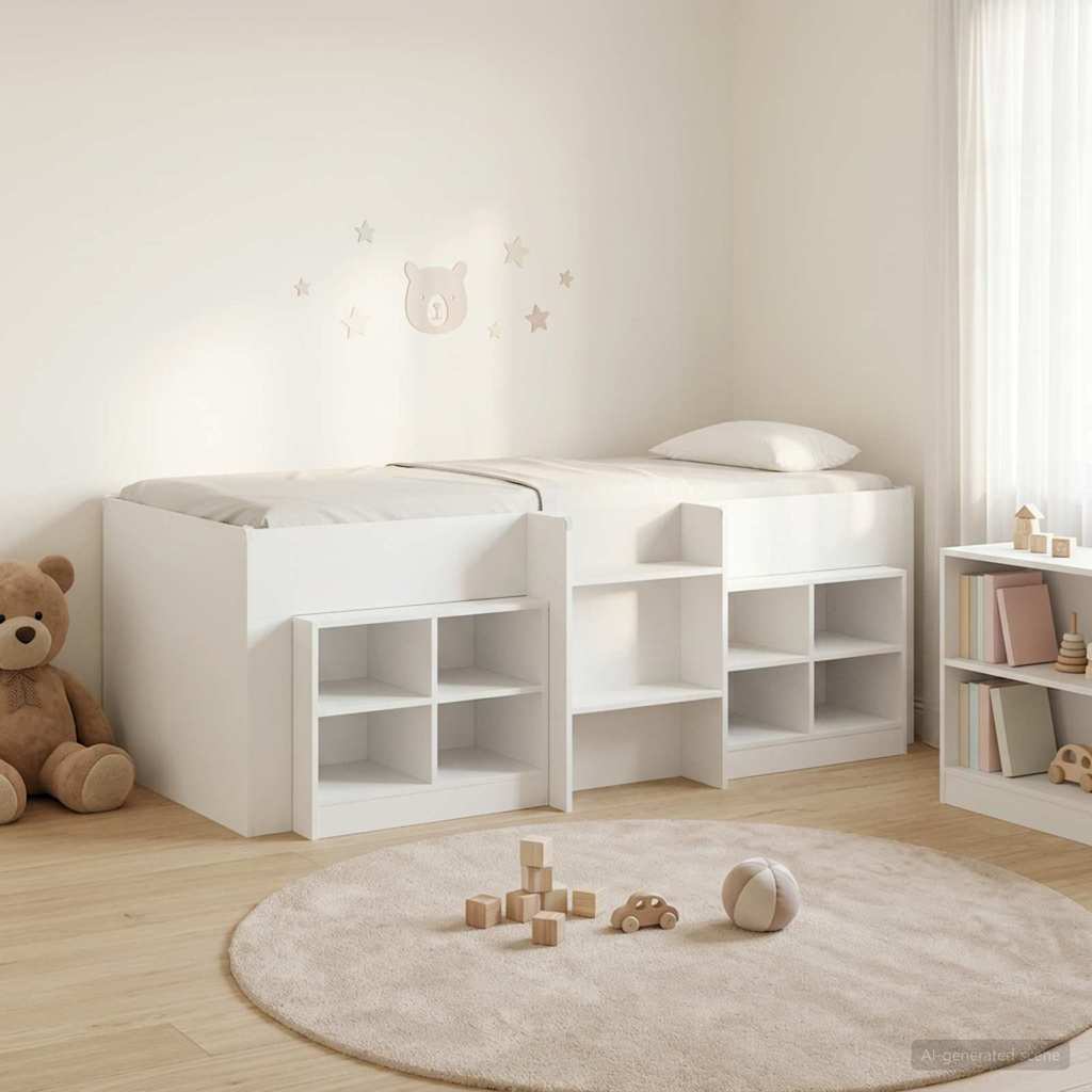 Loft Seng Ramme med Skap med hylle 3 stk. Hvit Konstruert tre