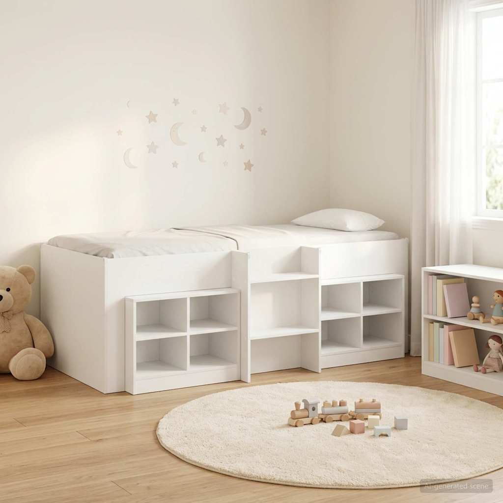 Loft Seng Ramme med Skap med hylle 3 stk. Hvit Konstruert tre