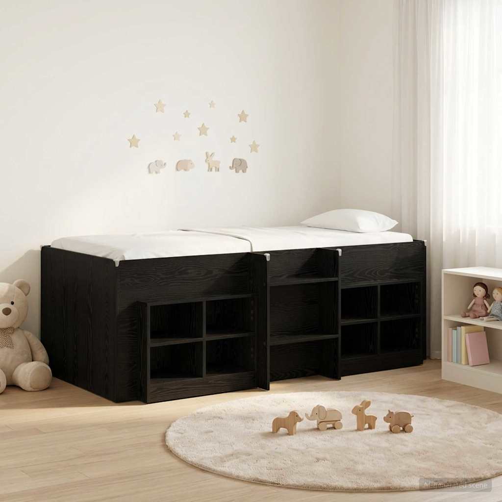 Loft Seng Ramme med Skap 3 stk. Svart eik Konstruert tre