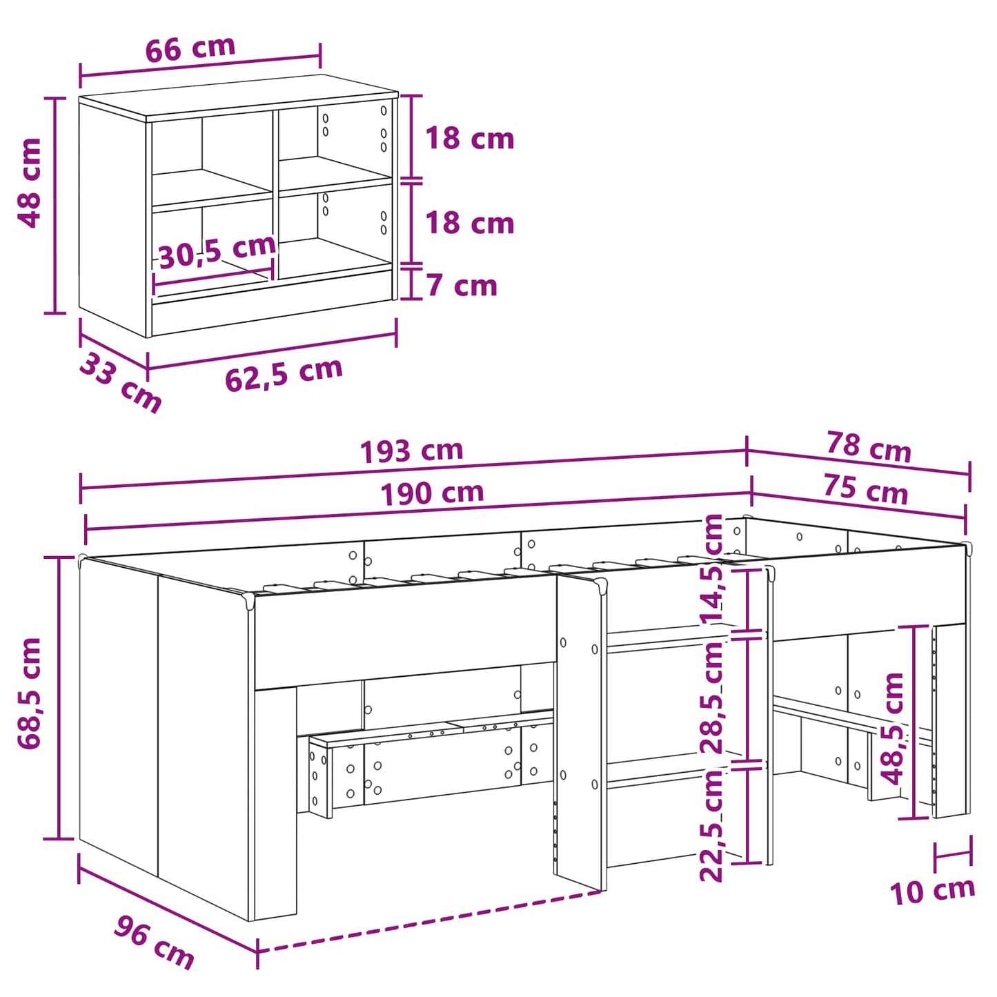 Loft Seng Ramme med Skap 3 stk. Artisan eik Konstruert tre