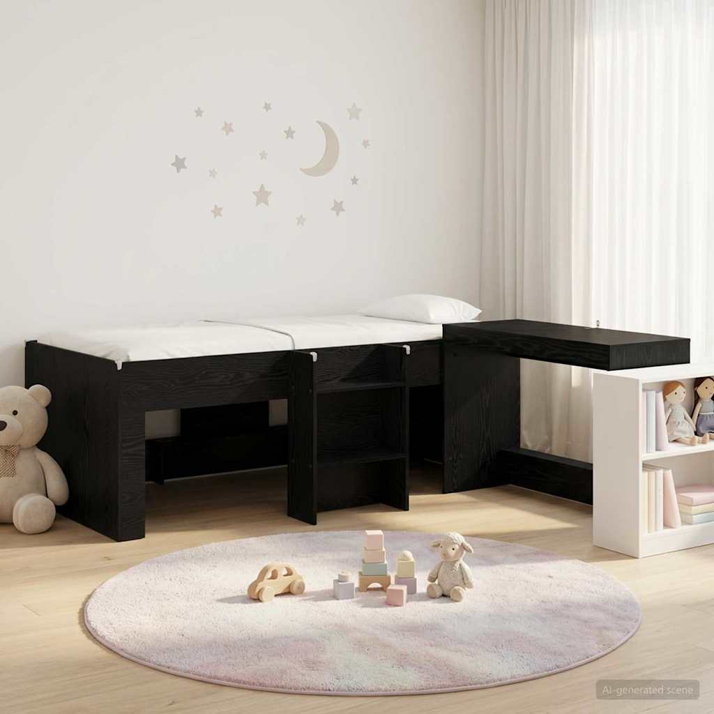 Barneseng med skrivebord Svart eik 80 x 200 cm Konstruert tre