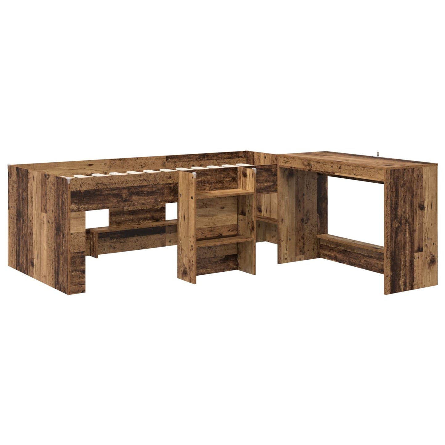 Barneseng med skrivebord 2 stk. Gammelt tre Konstruert tre