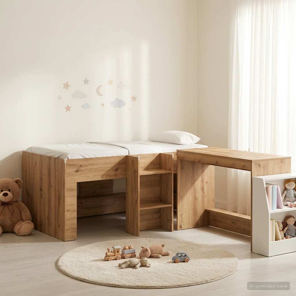 Barneseng med skrivebord 2 stk. Artisan eik Konstruert tre