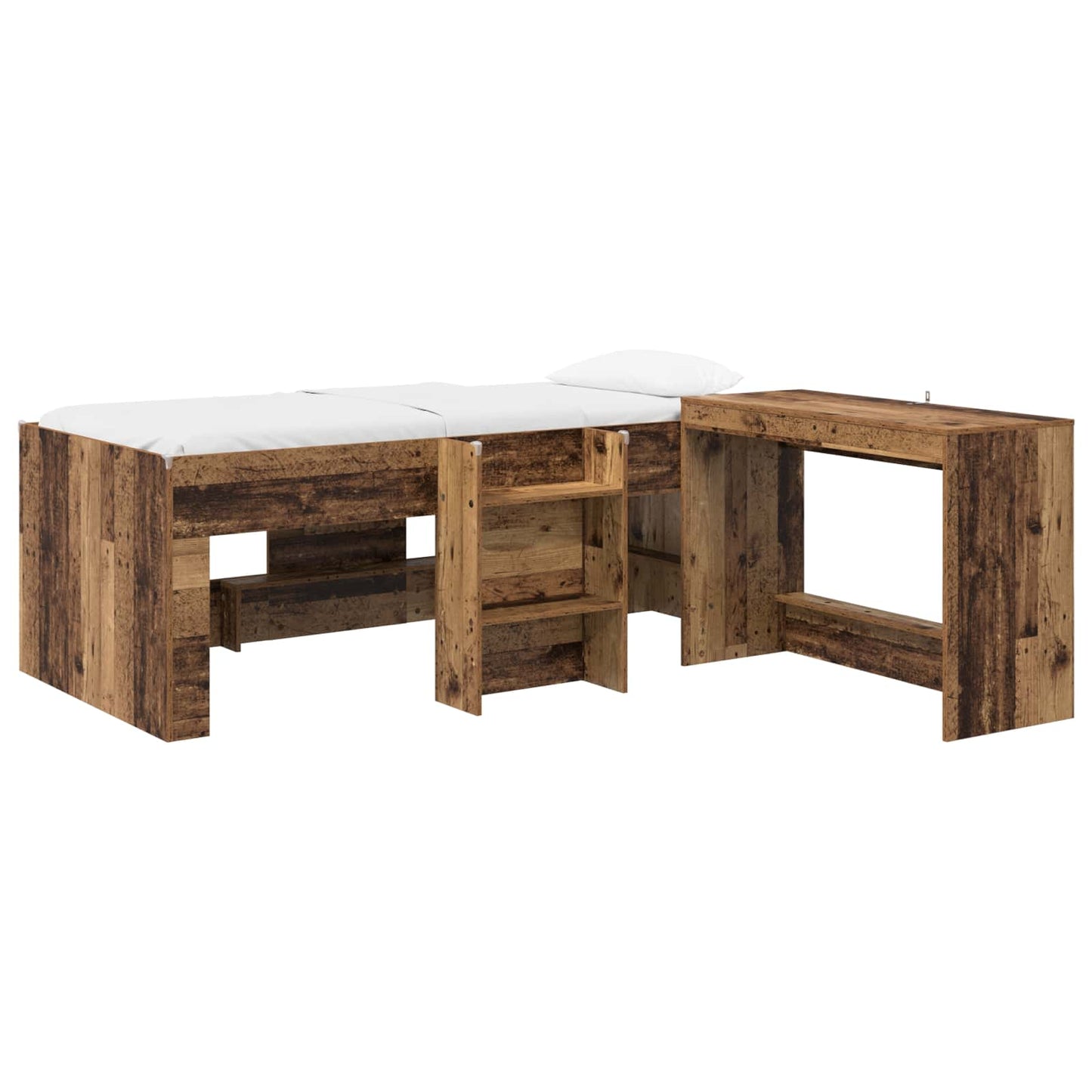Barneseng med skrivebord Gammelt tre 90 x 190 cm Konstruert tre