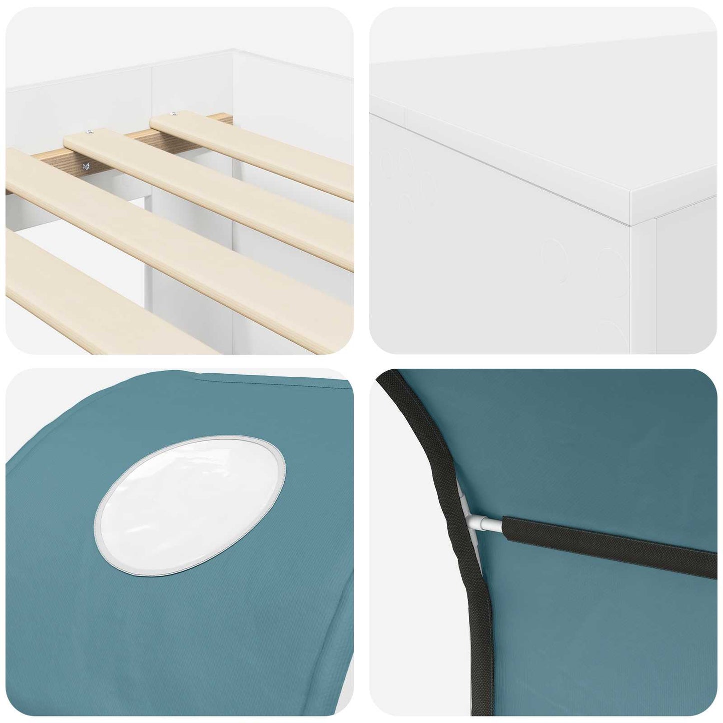 Seng med tunnel 4 pcs Artisian Eik og Lys Blå Konstruert tre