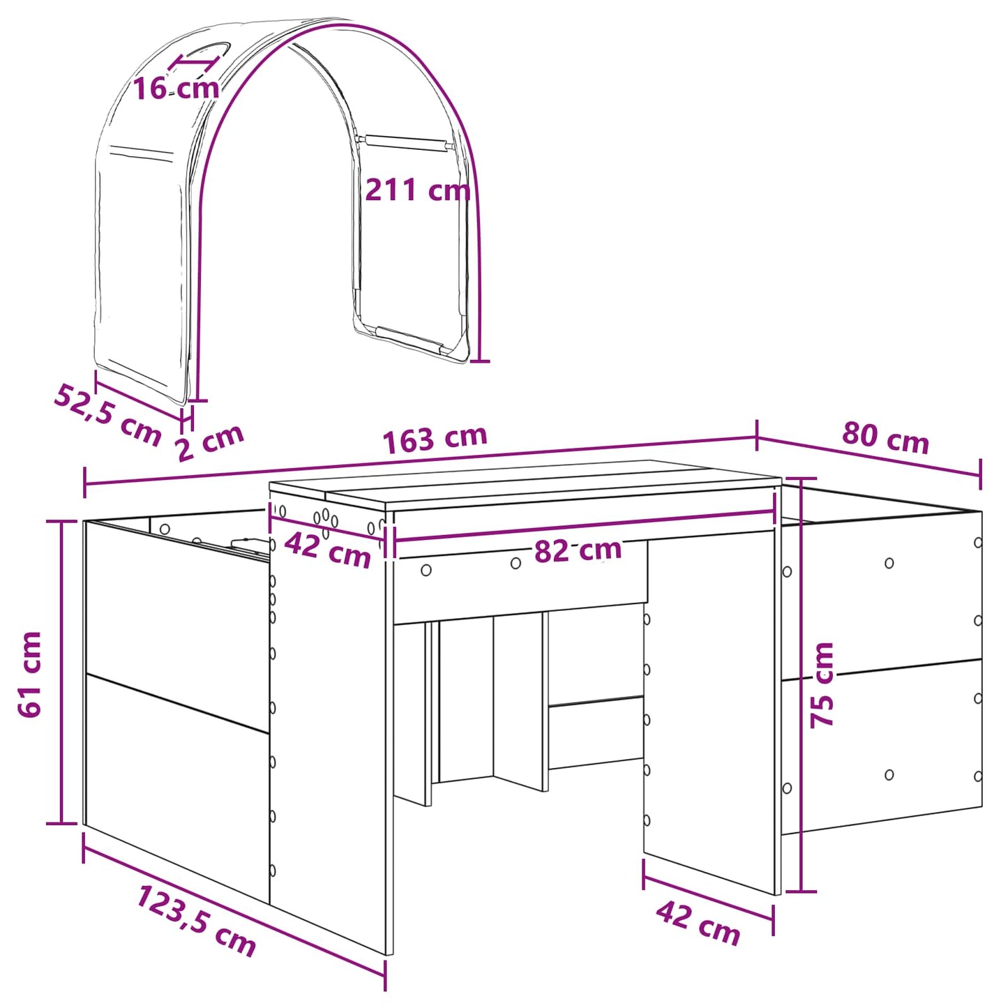 Seng med tunnel 4 pcs Artisian Eik og Lys Blå Konstruert tre
