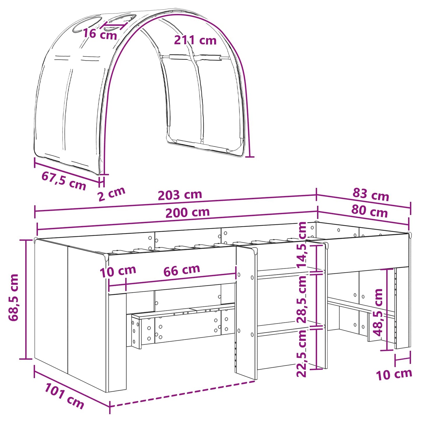 Seng med tunnel 4 pcs Hvit og lyseblå Konstruert tre