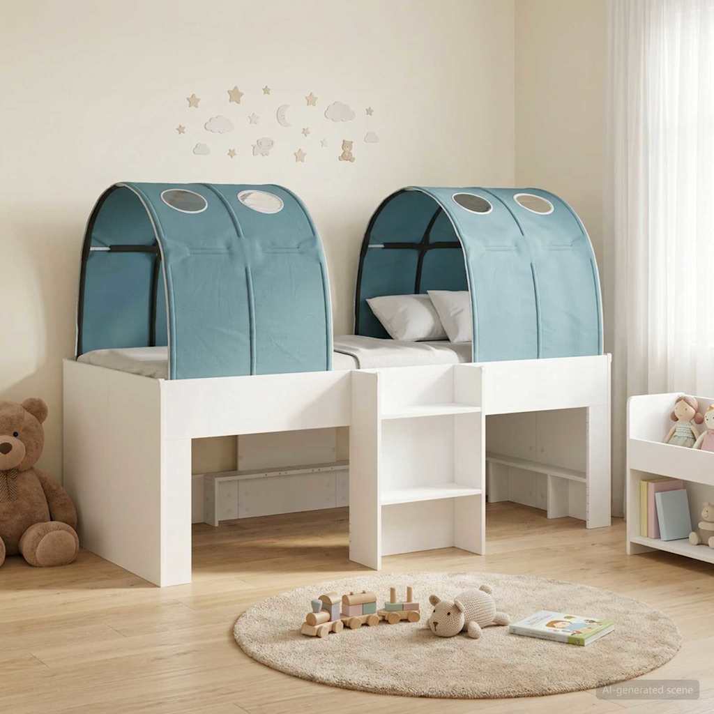 Seng med tunnel 4 pcs Hvit og lyseblå Konstruert tre