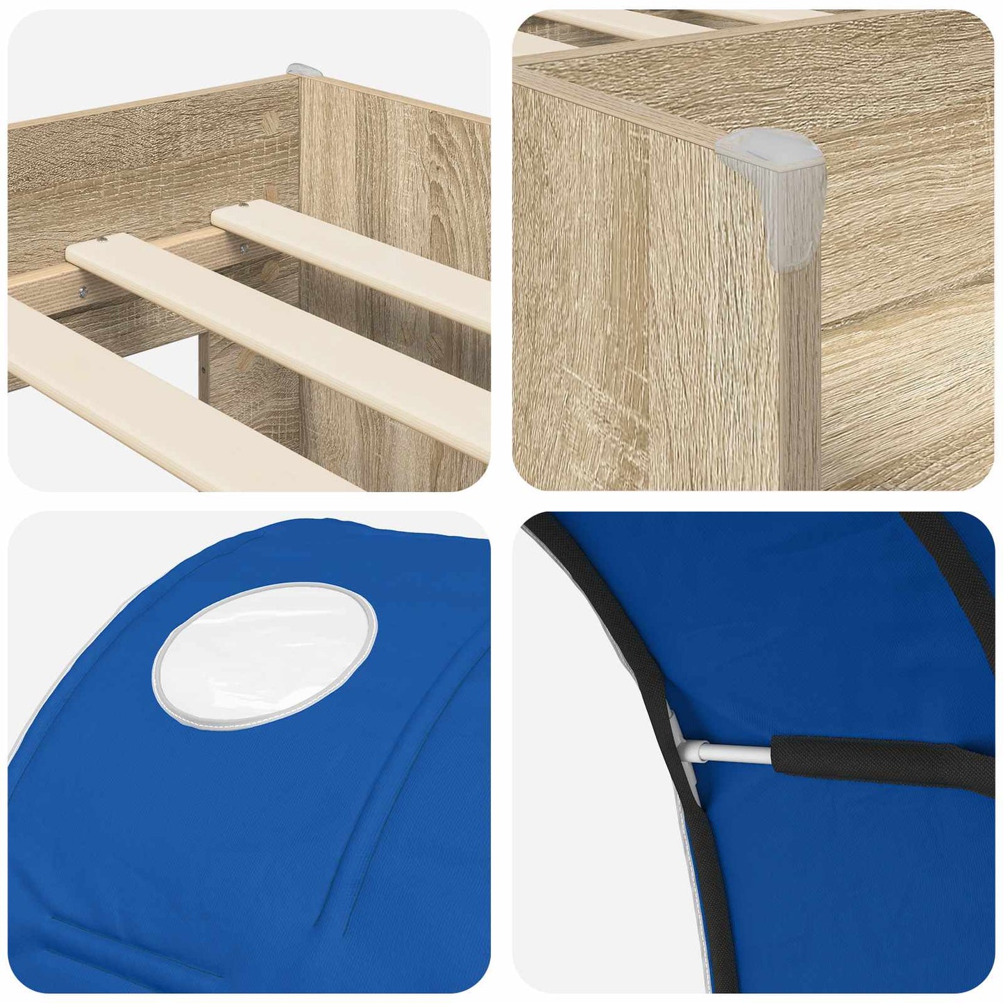 Seng med tunnel 3 stk. Sonoma eik og blå Konstruert tre